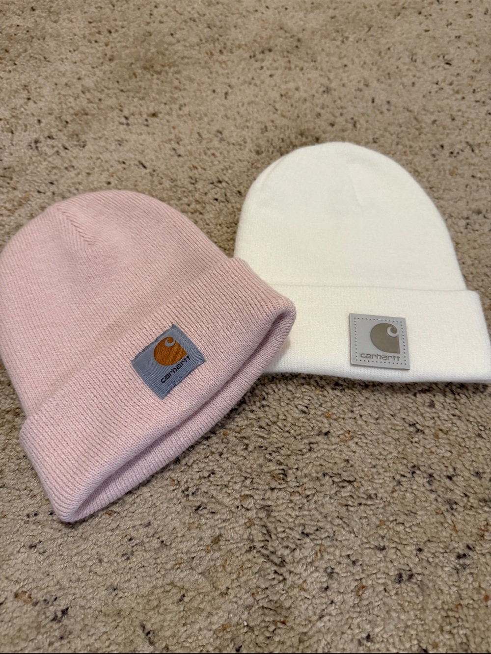 Carhartt Beanie Duo — Pink & White Rib Knit Hats